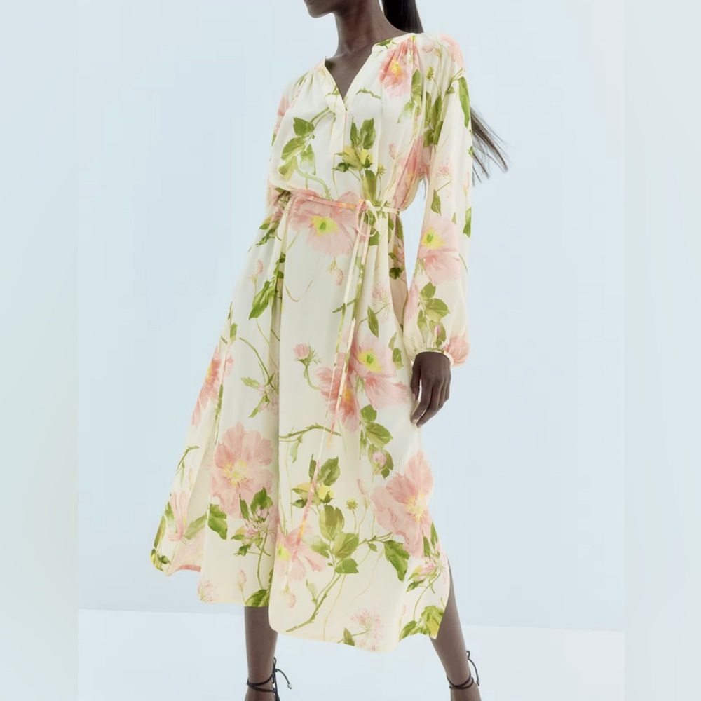 Lovely Floral Tie Belt Dress